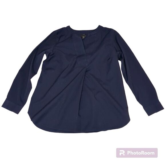 TALBOTS Non-Iron Woven Tunic Top, Navy, V-Neck, Medium Petite - Picture 1 of 4